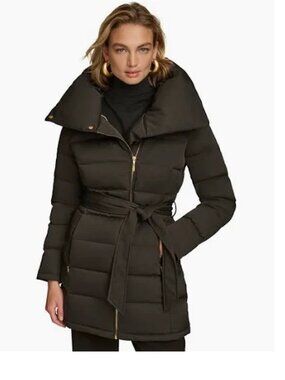 Donna Karan New York  Belted Puffer Coat Winter Coat Jacket Size XS Color Black